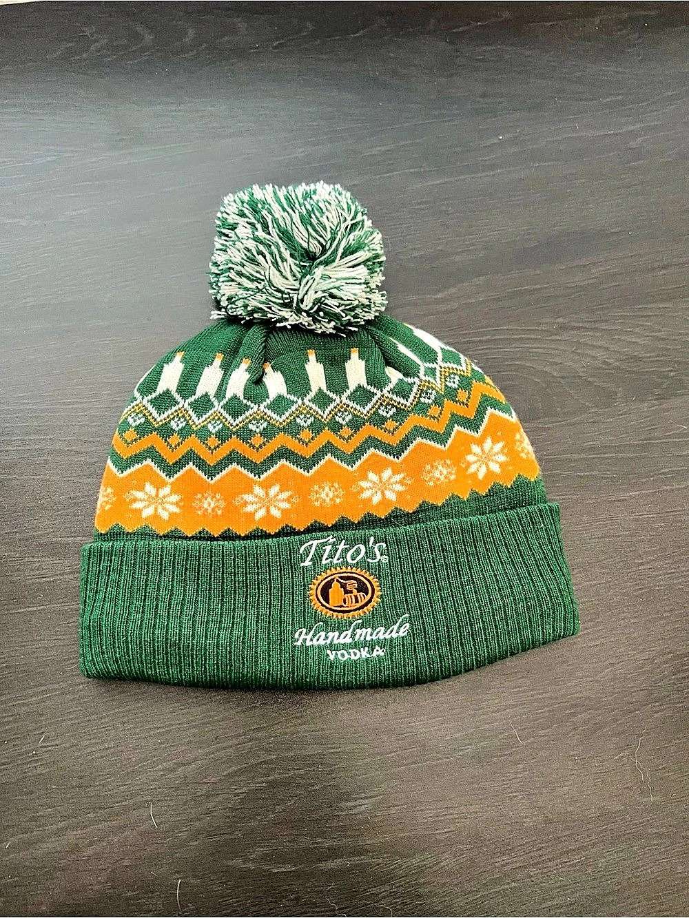 Tito's Green & Orange Pom Beanie